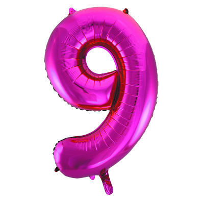86cm 34 Inch Gaint Number Foil Balloon Dark Pink 9 Inflated with Helium