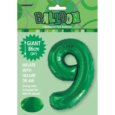 86cm 34 Inch Gaint Number Foil Balloon Dark Green 9