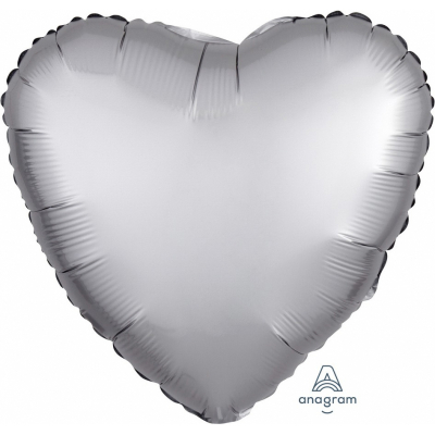 45cm Heart Foil Balloon Satin Platinum Inflated with Helium