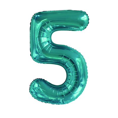 86cm 34 Inch Gaint Number Foil Balloon Teal 5 Inflated with Helium