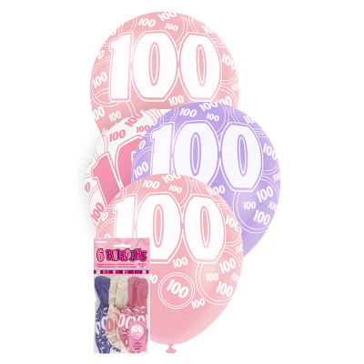 Glitz Birthday Pink Helium Balloon 100th 6PK