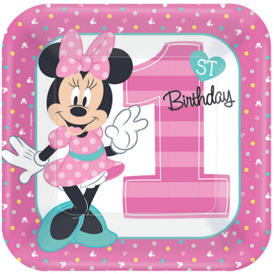 Minnie Fun To Be One 23cm Square Plates 8PK