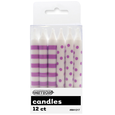 Polka Dots Stripes Candles Pretty Purple 12PK