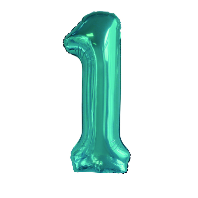 86cm 34 Inch Gaint Number Foil Balloon Teal 1 Inflated with Helium