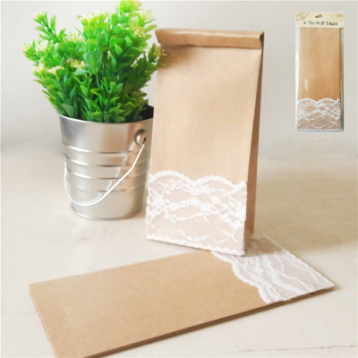 Kraft Paper Favour Bags With Lace 4PK
