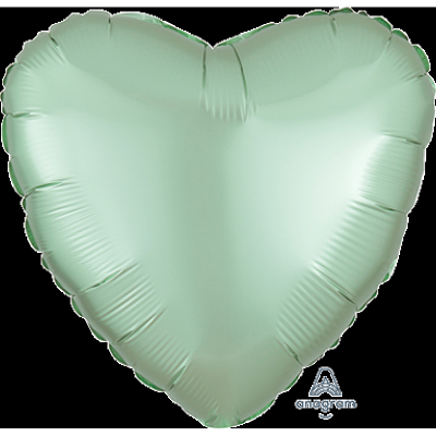 45cm Heart Foil Balloon Satin Pastel Green Inflated with Helium