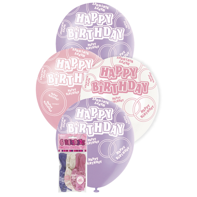Glitz Birthday Pink Helium Balloons 6PK