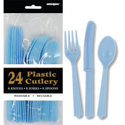 Cutlery Pastel Blue Inc Fork Spoon Knife 24PK