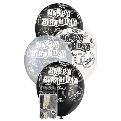 Glitz Birthday Black Helium Balloons 6PK