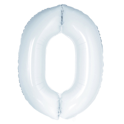 86cm 34 Inch Gaint Number Foil Balloon White 0 Inflated with Helium