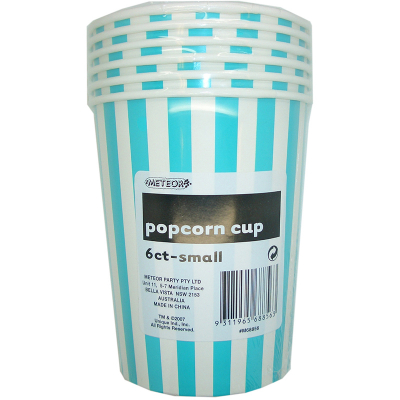 Stripes Teal Popcorn Cups Small 6PK