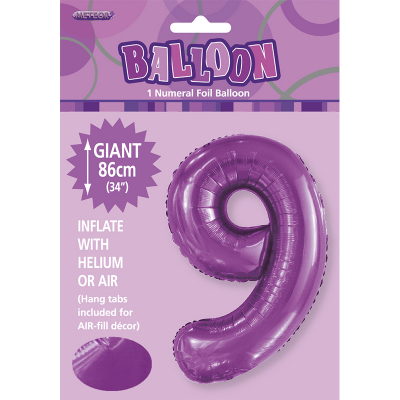 86cm 34 Inch Gaint Number Foil Balloon Purple 9