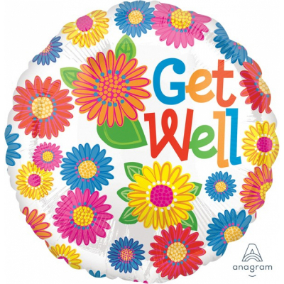 45cm Standard Get Well Primary Flowers Foil Balloon Inflated with Helium