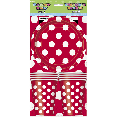Polka Dots Party Pack Ruby Red Inc Napkin Plates Tablecover Cup 25PK