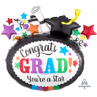 Supershape Congrats Grad You're A Star Foil Balloon Inflated with Helium