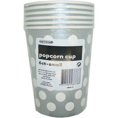Polka Dots Popcorn Cups Small Silver 6PK