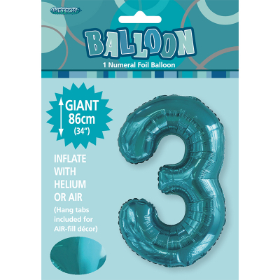 86cm 34 Inch Gaint Number Foil Balloon Teal 3