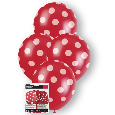 Polka Dots Balloon Ruby Red 6PK
