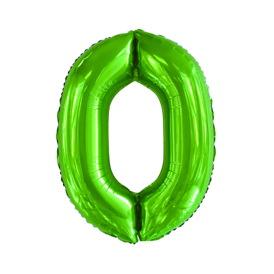 86cm 34 Inch Gaint Number Foil Balloon Lime Green 0 Inflated with Helium