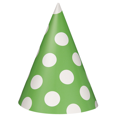 Polka Dots Party Hats Lime Green 8PK