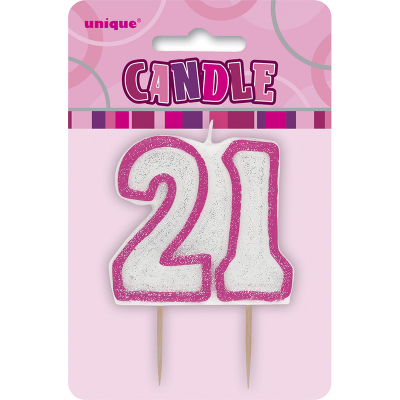 Glitz Birthday Pink Numeral Candle 21st