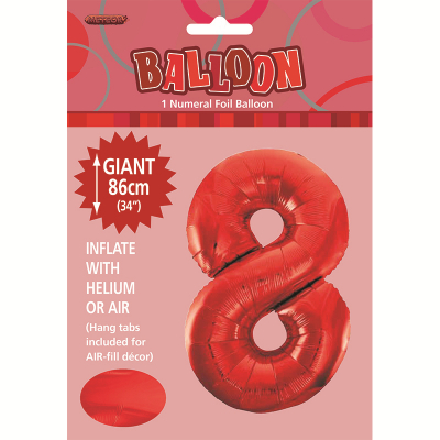 86cm 34 Inch Gaint Number Foil Balloon Red 8