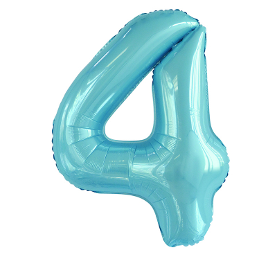 86cm 34 Inch Gaint Number Foil Balloon Pastel Blue 4 Inflated with Helium