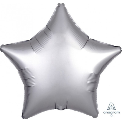 45cm Star Foil Balloon Satin Platinum Inflated with Helium
