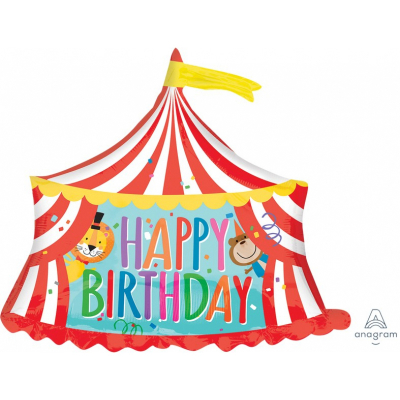 Supershape Circus Tent Happy Birthday Foil Balloon Inflated with Helium