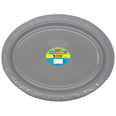 Oval Plastic Plates Silver 5PK