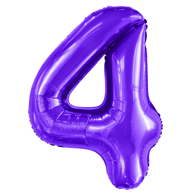 86cm 34 Inch Gaint Number Foil Balloon Purple 4 Inflated with Helium