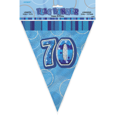 Glitz Birthday Blue Flag Banner 70th
