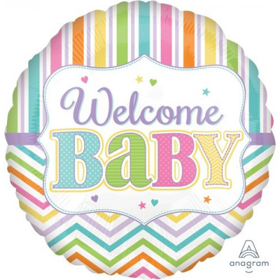 45cm Standard Welcome Baby Brights Foil Balloon Inflated with Helium