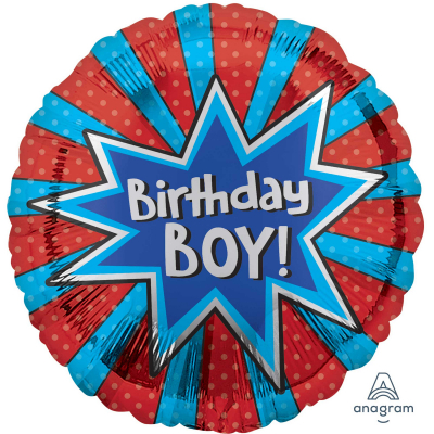 45cm Standard Birthday Boy Burst Foil Balloon Inflated with Helium