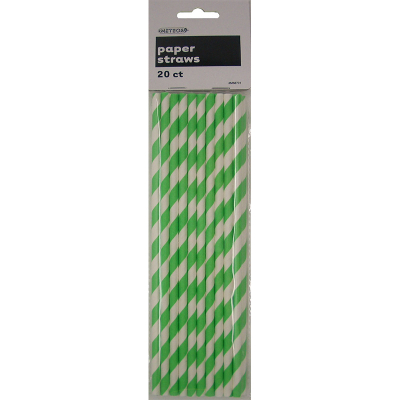 Stripes Lime Green Paper Straws 20PK