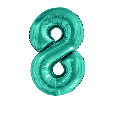 86cm 34 Inch Gaint Number Foil Balloon Teal 8 Inflated with Helium