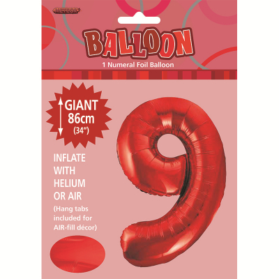86cm 34 Inch Gaint Number Foil Balloon Red 9
