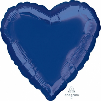 45cm Heart Foil Balloon Navy Blue Inflated with Helium