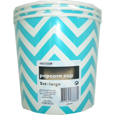 Chevron Popcorn Cups Large Teal 3PK
