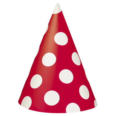 Polka Dots Party Hats Ruby Red 8PK