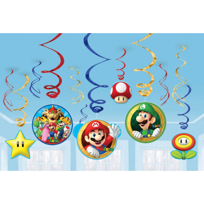 Super Mario Brothers Swirl Decoration Value Pack 12PK