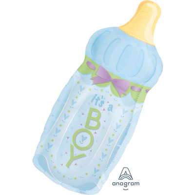 Supershape It's A Boy Baby Bottle Foil Balloon Inflated with Helium