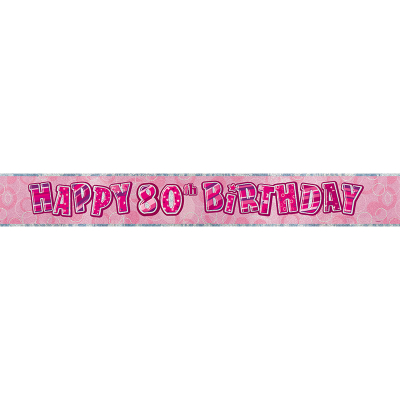 Glitz Birthday Pink Foil Banner 80th