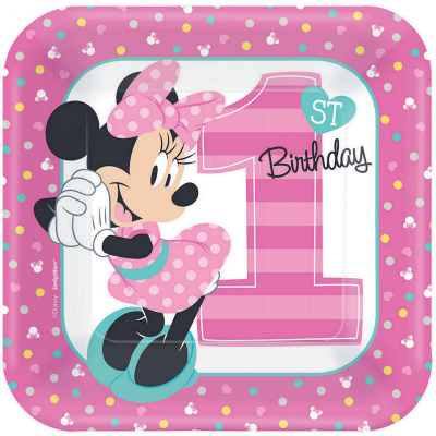 Minnie Fun To Be One 17cm Square Plates 8PK