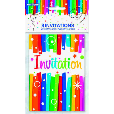 Rainbow Ribbons Invitations 8PK
