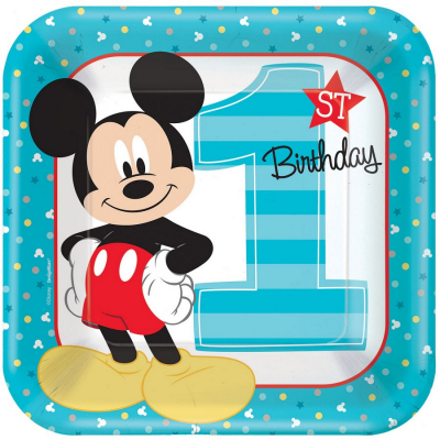 Mickey Fun To Be One 23cm Square Plates 8PK