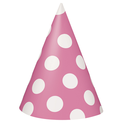 Polka Dots Party Hats Hot Pink 8PK