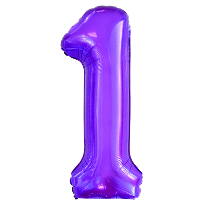 86cm 34 Inch Gaint Number Foil Balloon Purple 1 Inflated with Helium