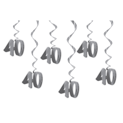Hanging Decorations With Foil Swirls 40TH 6PK