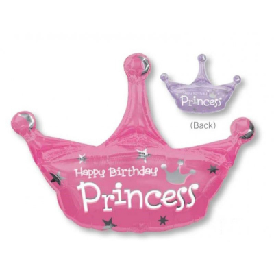 Supershape Birthday Princess Crown 2-Side Printed Foil Balloon Inflated with Helium